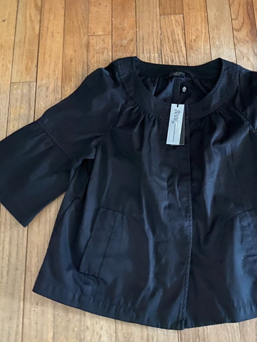 TALBOTS Black THE JACKIE FIT Elbow Length Puff Sleeves Short Jacket - Sz 4 - NWT